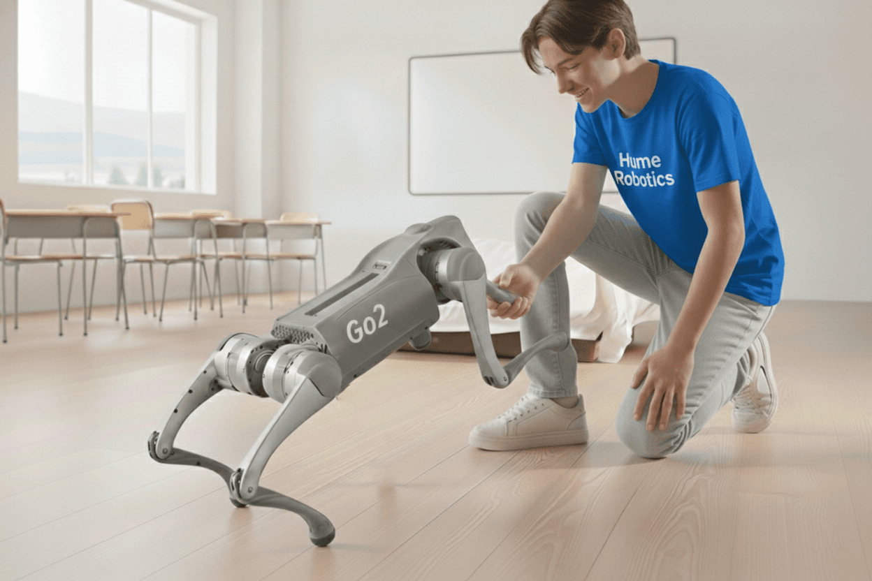 Student with robot